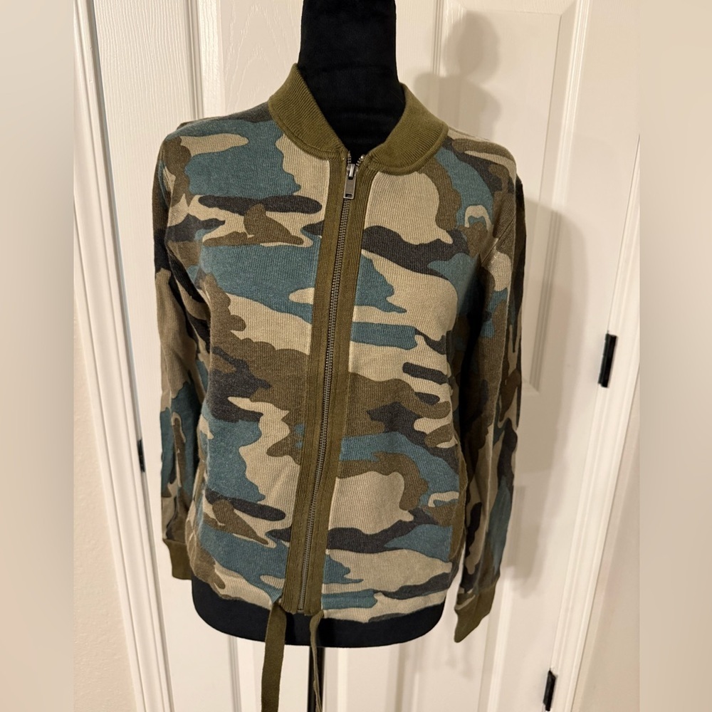 J. Crew Green and Brown Camouflage Bomber Jacket